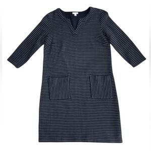 J. Jill Stretch Shift Dress V-Neck 3/4 Sleeve Pockets Blue Stripe Size XL
